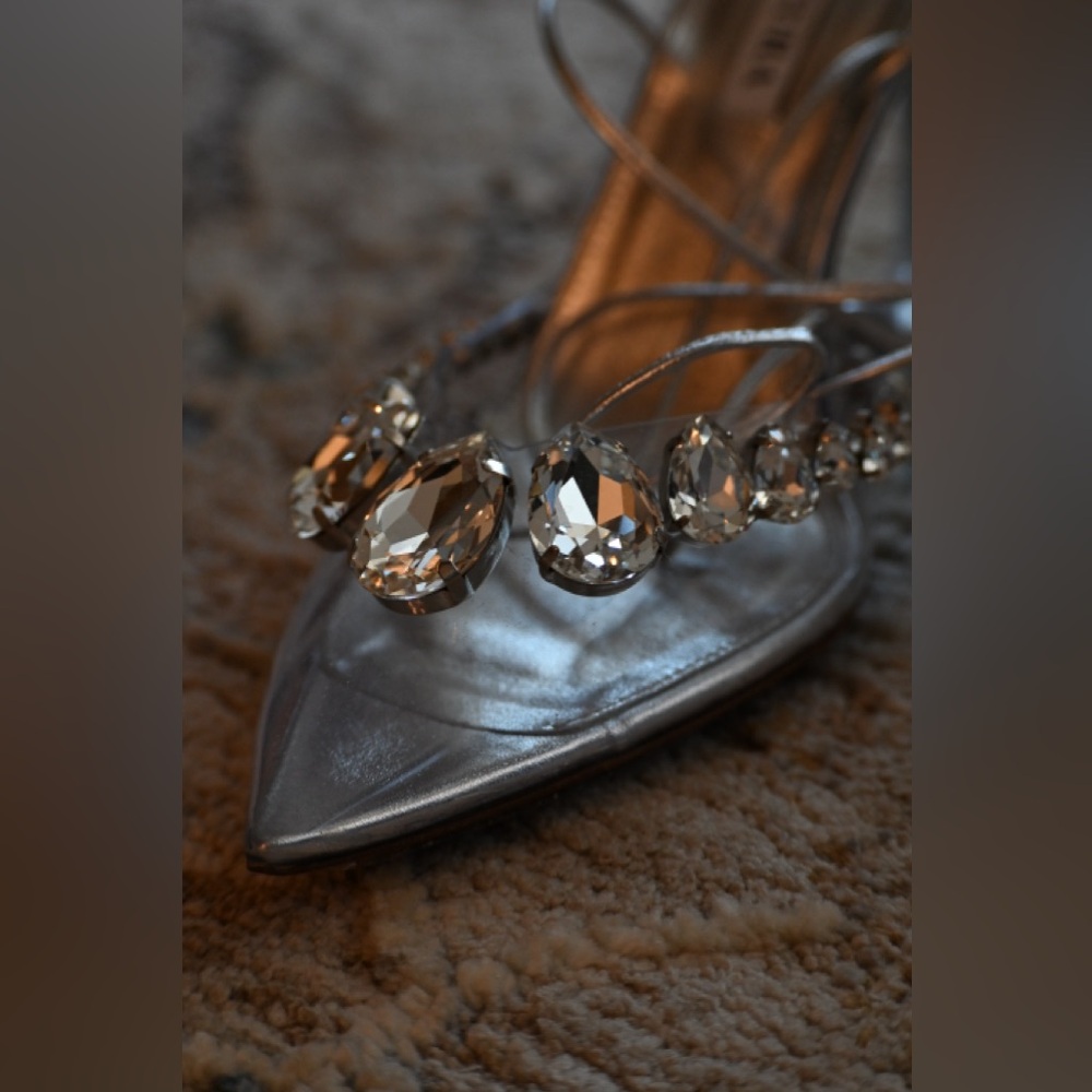 Aquazzura Silver Crystal Embellished Heels - Picture 3 of 4